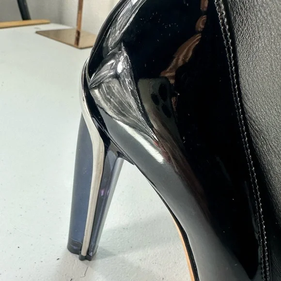 Alexander Mcqueen Boot Stretch Leather Black Patent Midcalf Booties Boots 37 - Picture 9 of 11